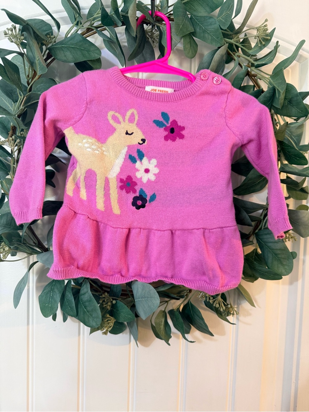💫10/$25 • Joe Fresh Pink Deer Knit Peplum Sweater